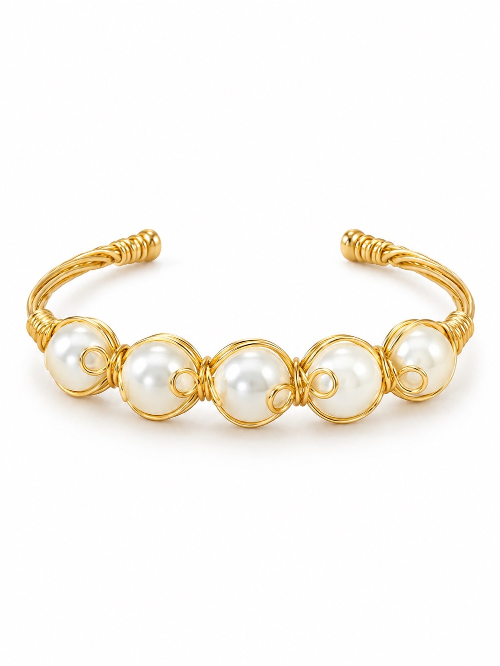 Handmade Freshwater Pearl Gold Wire Cuff Bracelet